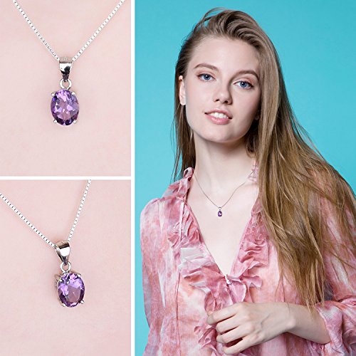 JewelryPalace Natural Gemstone Garnet Peridot Amethyst Citrine Blue Topaz Birthstone Solitaire Pendant Necklace Jewelry Set, 14k Gold Plated 925 Sterling Silver Necklaces for Women, 18 Inch Box chain - color: A-Sterling Silver-Amethyst