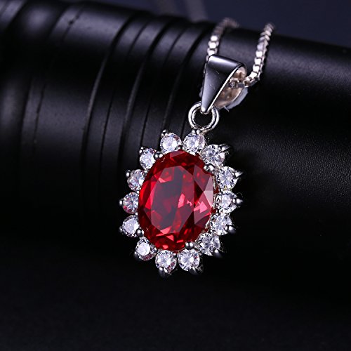 JewelryPalace Princess Diana Kate Middleton Natural Amethyst Citrine Garnet Peridot Topaz Created Ruby Sapphire Simulated Emerald Pendant Necklace for Women, 925 Sterling Silver Gemstone Jewelry Set - color: G-Sterling Silver-ruby
