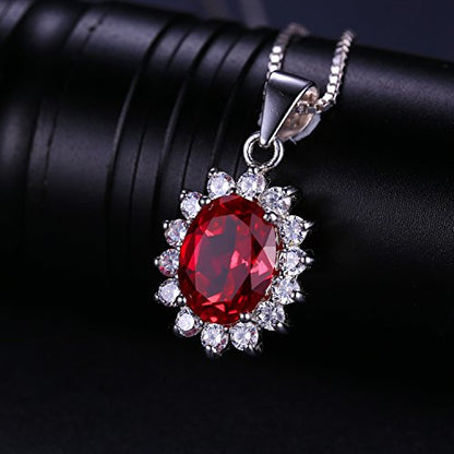 JewelryPalace Princess Diana Kate Middleton Natural Amethyst Citrine Garnet Peridot Topaz Created Ruby Sapphire Simulated Emerald Pendant Necklace for Women, 925 Sterling Silver Gemstone Jewelry Set - color: G-Sterling Silver-ruby