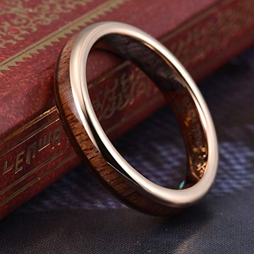 THREE KEYS JEWELRY Tungsten Wedding Band Koa wood Inlay Black Domed | 4mm, 6mm, 8mm, Everyday Wear, Black, Domed, Koa wood inlay - color: Rose Gold 4mm