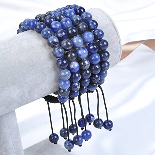 MASSIVE BEADS Natural Healing Power Gemstone Crystal Beads Unisex Adjustable Macrame Bracelets - color: Blue Sodalite, size: 8mm