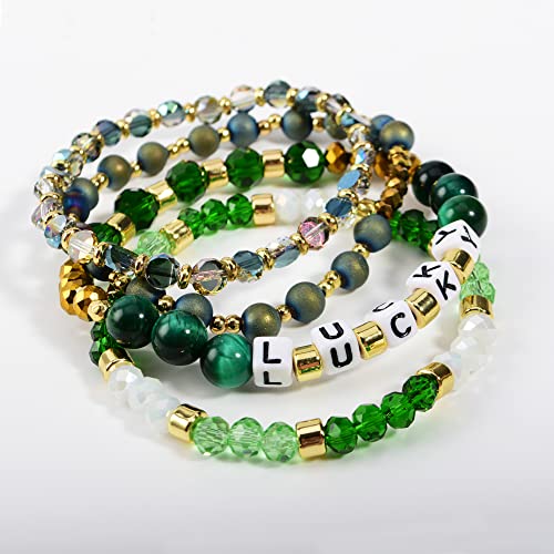 Boho Beaded Stretch Bracelets For Women Stackable Crystal Gold Plated Beaded Bracelets Set Trendy Handmade Friendship Braeclet Jewelry Gifts - color: Q-crystal stone baed