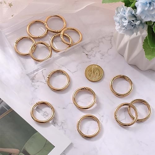 SUNNYCLUE 1 Box 16Pcs Spring Gate Rings Gold Spring Key Ring Bulk Trigger Buckle Clip Snap Clasps Round Carabiner for Jewelry Making Keyrings Bags Purses DIY Craft - color: 1 Box 16pcs Alloy O Rings 16mm