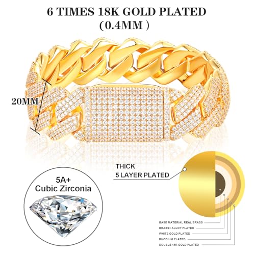 Ucciyo 30MM/25MM Cuban Link Chain for Men, Luxury Iced Out Diamond Chain | Luxurious Diamond-Simulated, Large Miami Cuban Style, 18K Gold Plated - color: Gold-18MM, size: 7.5 Inch