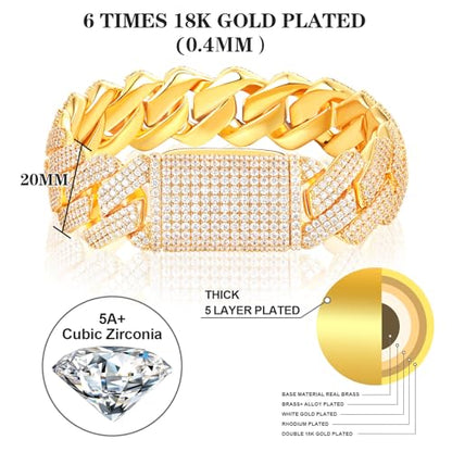 Ucciyo 30MM/25MM Cuban Link Chain for Men, Luxury Iced Out Diamond Chain | Luxurious Diamond-Simulated, Large Miami Cuban Style, 18K Gold Plated - color: Gold-18MM, size: 7.5 Inch