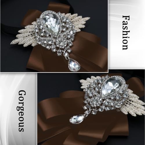 Big Rhinestone Bow Ties，Bowtie Pre-Tied Bowties Men Women | Suit for tuxedo party wedding - color: Coffee