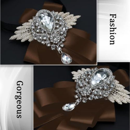 Big Rhinestone Bow Ties，Bowtie Pre-Tied Bowties Men Women | Suit for tuxedo party wedding - color: Coffee