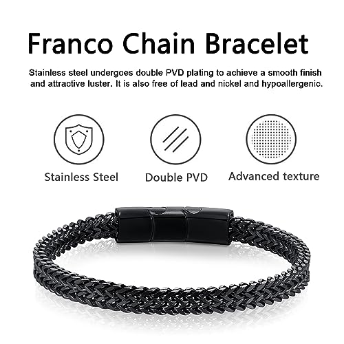 Mens Bracelet-Stainless Steel Magnetic Clasp Franco Chain Bracelets for Men - color: BB-Dark Black