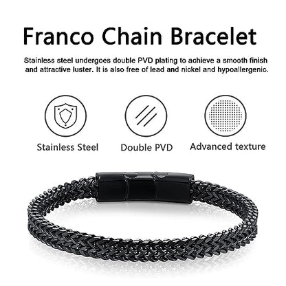 Mens Bracelet-Stainless Steel Magnetic Clasp Franco Chain Bracelets for Men - color: BB-Dark Black