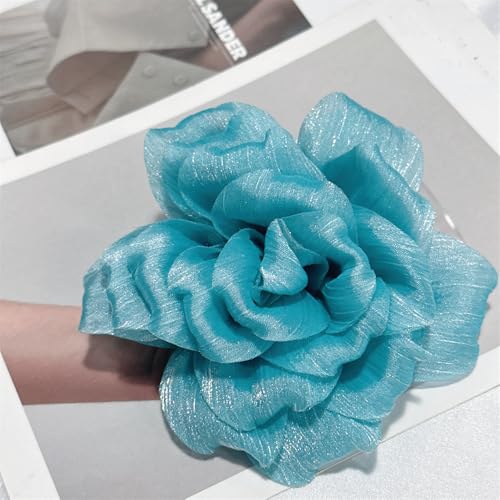 Flash Camellia Flower Brooch Pin for Women Men Elegant Texture Fabric Dahlia Rose Floral Brooches Lapel Pins Dainty Wedding Holiday Party Costume Dress Accessories Jewelry - color: Cyan