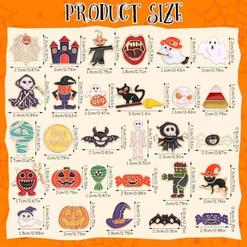 SANNIX 60Pcs Halloween Pins, Halloween Enamel Lapel Pins Assorted Pumpkin Ghost Bat Spider Skeleton Brooch Pins for Clothes Bags Hats Accessories, 30 Styles - style: Halloween Pins