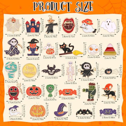 SANNIX 60Pcs Halloween Pins, Halloween Enamel Lapel Pins Assorted Pumpkin Ghost Bat Spider Skeleton Brooch Pins for Clothes Bags Hats Accessories, 30 Styles - style: Halloween Pins