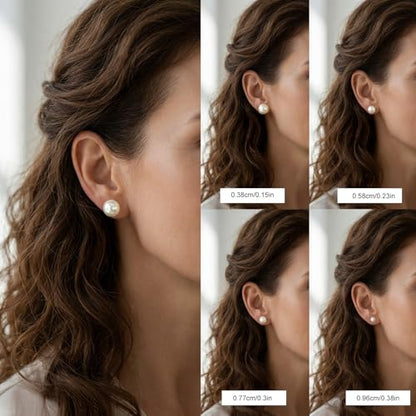 24 Pairs Pearl Studs Earrings for Women, Faux Simulated Pearl Earrings 4 Mixed Sizes Round Ball Pearls Stud Earring Set - color: Beige, Clear