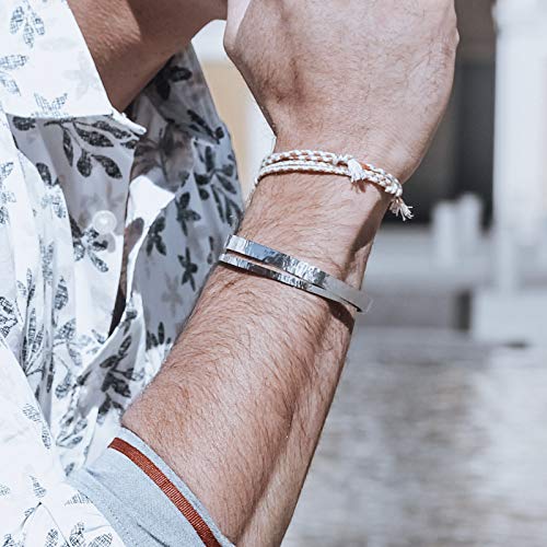 Nato Cuff - Stainless Steel Hammered Cuff Bangle Bracelet Handmade in France Mens and Womens Jewelry - color: Thin