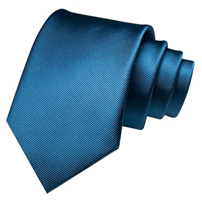 JEMYGINS Solid Color Formal Necktie and Pocket Square Tie Clip Sets for Men - color: Peacock Blue