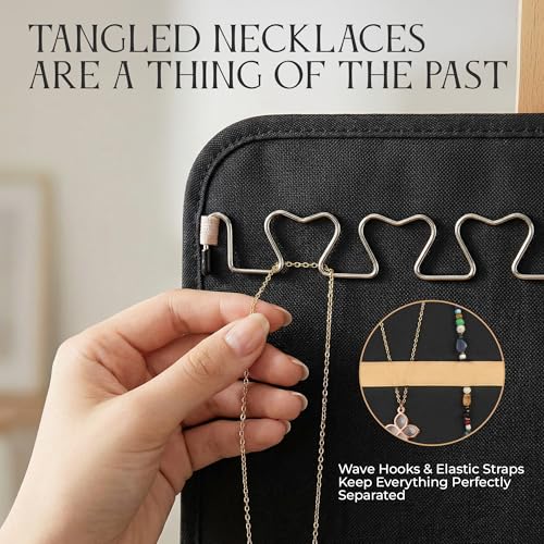 Hanging Jewelry Organizer Storage with Hanger Metal Hooks Double-Sided Jewelry Holder- Wall Mount Holder for Earrings, Necklaces, Rings on Closet, Wall, Door, 1 piece, Large, Black - style: Modern
