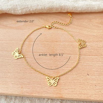 Sonateomber Gold Waterproof Ankle Bracelets for Women, Dainty Cute Adjustable Foot Non tarnish Anklets Summer Beach Jewelry Gifts - color: Butterfly