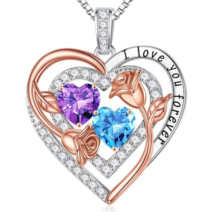 Iefil Birthstone Necklace for Women - Sterling Silver Birthstone Necklace, Anniversary Birthday Gifts for Wife Girlfriend Mom - color: 02-03-Feb-Mar Birthstone