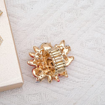 CSY Luxury Froral Cocktail Statement Rings Stretch Adjustable Ring | Gorgeous Women's Austrian Crystal Leaves Flower Big Cocktail Statement Rings Stretch Adjustable Ring Jewelry Accessories - color: red and champagne