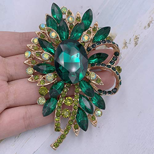 SELOVO Big Large Flower Bow Brooch Scarf Decoration Brooch Pin Gold Tone - color: green