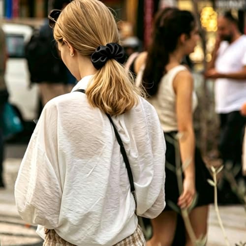 Silk Hair Ties Ponytail Holder Hairs Bow Ropes Elastics Hairtie Accessories Wide 0.8inch on Hair No Damage No Crease for Women Curly Thick Wavy Hair(30Pcs Black) - color: Black