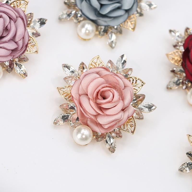 Rose Flower Brooch for Women Large Flower Brooch Elegant Pearl Brooches Handmade Crystal Pearl Pins Fabric Floral Lapel Pin Christmas Valentine's Day Dress Suit Accessories - color: pink