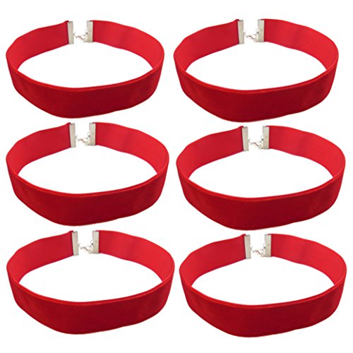 Velvet Choker Necklace for Women Goth Halloween Y2K Ribbon Collar Set - color: 2.54cm-12pcs-red