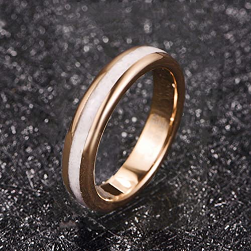 Vakki 4mm 6mm Womens Rose Gold Tungsten Carbide Ring with Mother of Pearl Shell/Marble Inlaid Wedding Band Comfort Fit Size 5-12 - color: D-4mm-Rose Gold & Marble