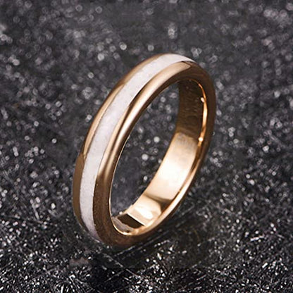 Vakki 4mm 6mm Womens Rose Gold Tungsten Carbide Ring with Mother of Pearl Shell/Marble Inlaid Wedding Band Comfort Fit Size 5-12 - color: D-4mm-Rose Gold & Marble
