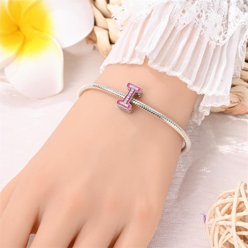 925 Sterling Silver Letter Charms Fits Pandora Bracelets Alphabet AZ Bead Charm for Bracelets Necklace with 5A Cubic Zirconia for Women Birthday Ceremony DIY Jewelry Gift - style: I