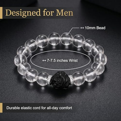 Black Obsidian Beaded Bracelet with Pixiu Charm for women men | Natural Stone with Sapphire Beaded, Good Luck, Wealth, Feng Shui,Matching bracelets for couples,Friendship bracelets - color: White