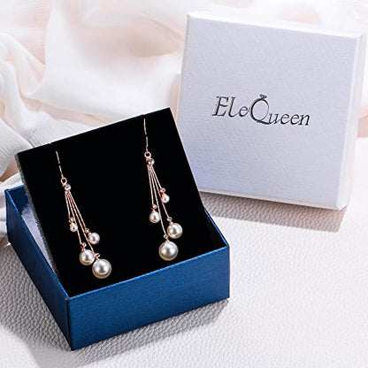 EleQueen Women's Silver-tone Crystal Simulated Pearl 4 Chain Bridal Long Dangle Hook Earrings Ivory Color - color: A-Rose Gold-Tone