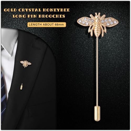 Dreuyet Simple Gold Silver Plated Long Brooch Pins with Cute Animal Antlers Leaves Plant Bees Rabbits Rose Flower Feather Brooch Jewelry for Women Men Elegant Suit Collar Lapel Pin - style: Bee