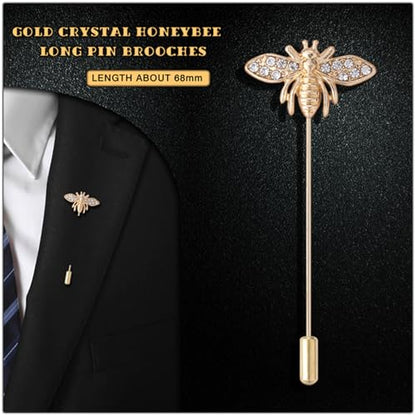 Dreuyet Simple Gold Silver Plated Long Brooch Pins with Cute Animal Antlers Leaves Plant Bees Rabbits Rose Flower Feather Brooch Jewelry for Women Men Elegant Suit Collar Lapel Pin - style: Bee