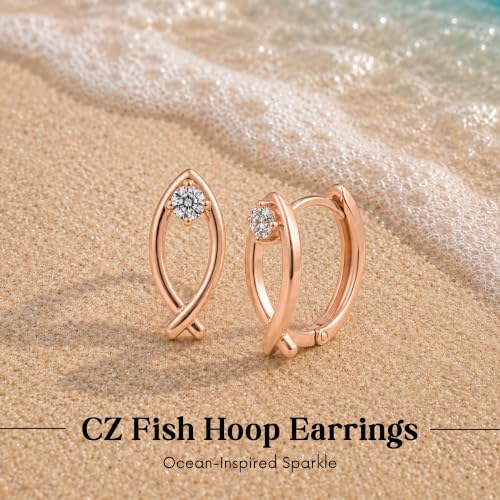 Gempires Huggie Hoop Earrings for Women | Cubic Zirconia Fashion Earrings Collection | Gold, Silver & Rose Gold Tone Styles | Lightweight Everyday Jewelry - color: CZ Fish Hoop