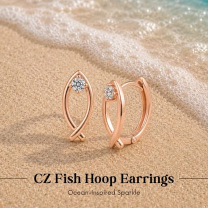 Gempires Huggie Hoop Earrings for Women | Cubic Zirconia Fashion Earrings Collection | Gold, Silver & Rose Gold Tone Styles | Lightweight Everyday Jewelry - color: CZ Fish Hoop