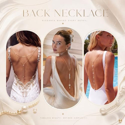 Tondiamo 6 Pack Back Necklace for Backless Dress, Bridal Wedding Rhinestone Body Jewelry, Alloy Pearl Back Necklace Set, Elegant Dress Accessories for Women Evening Gown, Party, Prom, Formal Events