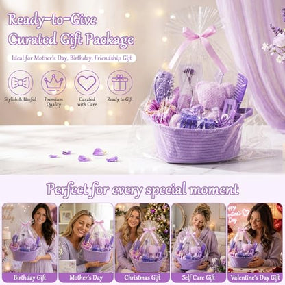 20 Pcs Gift Basket for Women Hair Care Pack Includes Self Care Beauty Set Hair brush Set for Women, Mom Friend Sister Wife Grandma Girlfriend Daughter(Purple) - color: Purple