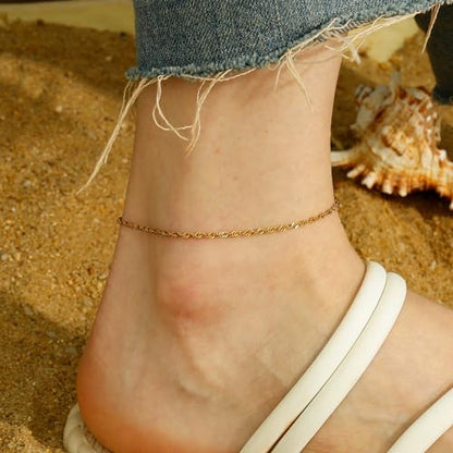 Gold Plated Ankle Bracelets For Women Waterproof,18k Gold Plated Anklets Layered Thin Snake Chain Herringbone Anklets Non Tarnish Stainless Steel Dainty Summer Jewelry Set Gift For Women - color: GOLD-2601