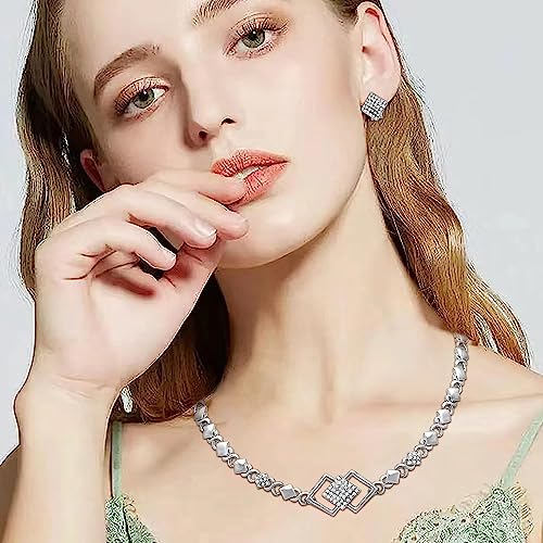 SYHOL Gold Jewelry Sets for Women 18K Gold/Silver Filled Jewelry Necklace Set Wedding Bridal Fashion Jewelry Sets Women Accessories Bracelets Earrings and Rings Sweetheart Gifts - color: X0030-Silver