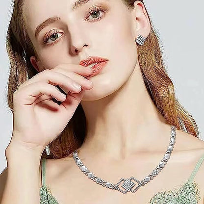 SYHOL Gold Jewelry Sets for Women 18K Gold/Silver Filled Jewelry Necklace Set Wedding Bridal Fashion Jewelry Sets Women Accessories Bracelets Earrings and Rings Sweetheart Gifts - color: X0030-Silver
