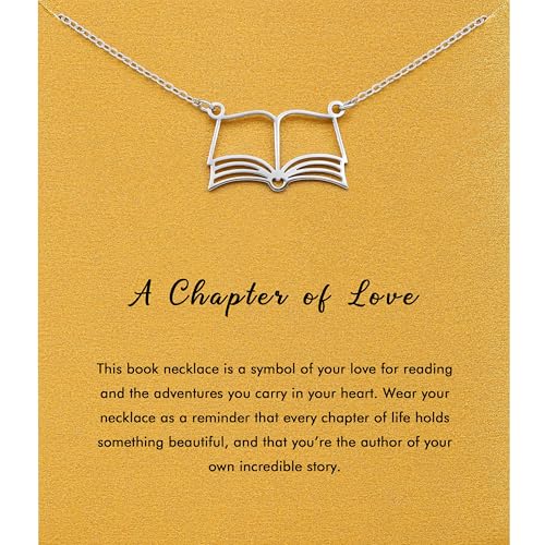 RZKING Silvery Necklace for Women, Gifts for Friend Mom Daughter Teacher - style: Book