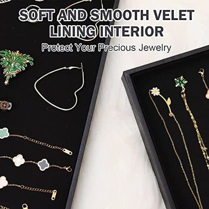 Velvet Jewelry Tray for Drawers Black Jewelrys Display Tray Stackable Jewelry Organizer Trays for Necklace Bracelet Ring Watch (1, Black) - color: Black