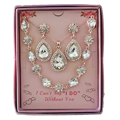 Bridesmaid Jewelry Set for Women,Pendant 18K Gold & Silver & Rose Gold Pendant Necklace Earrings Bracelet Set,Dainty Gift for Wedding/Proposal/Party/Anniversary - color: ROSE GOLD - 8 SETS