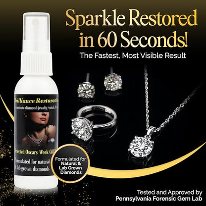 Brilliance Restoration Diamond Jewelry Cleaner Spray 2oz + Microsuede Cloth | 1-Minute Instant Shine | For Engagement Rings, Earrings, Necklaces, CZ, Gemstones & Steel Watches
