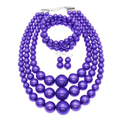 JNF Faux Pearl Statement Necklaces Big Beaded Necklace for Women Chunky Pearls Necklace and Earring Set Large beads Costume Necklace - color: Purple pearl necklace