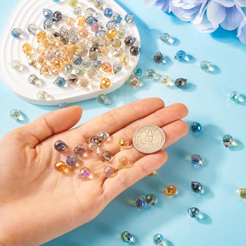 110Pcs Faceted Teardrop Crystal Beads Electroplate Top Drilled Glass Beads Colorful Crystal Teardrop Dangle Charms Chandeliers Pendants for DIY Earring Bracelet Necklace Jewelry Making - color: Mixed Color-A