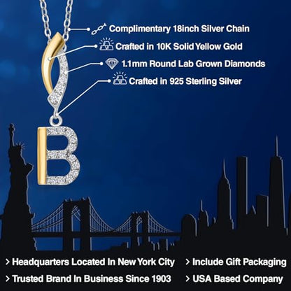 Gem Stone King Initial Pendant Necklace Letter A to Z Alphabet | 10K Yellow Gold and 925 Sterling Silver | White Lab Grown Diamond | Gift Women Mother's Day Wife Mom Girlfriend Anniversary Birthday | - style: Initial B