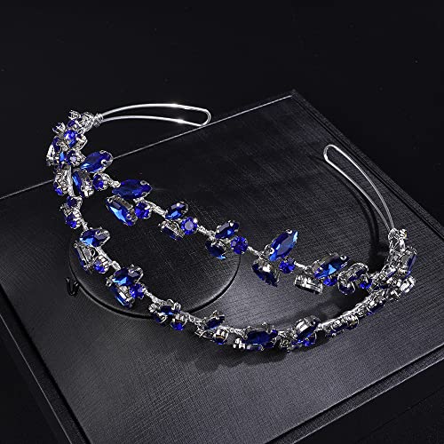 JWICOS Crystal Wedding Headband Tiara Bridal Rhinestone Headpiece Wedding Hair Accessories Tiara for Women and Girls (Blue Silver) - color: Blue Silver