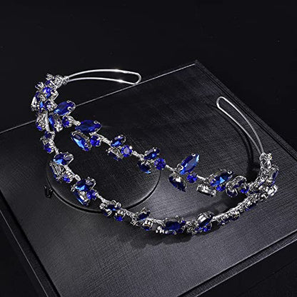 JWICOS Crystal Wedding Headband Tiara Bridal Rhinestone Headpiece Wedding Hair Accessories Tiara for Women and Girls (Blue Silver) - color: Blue Silver